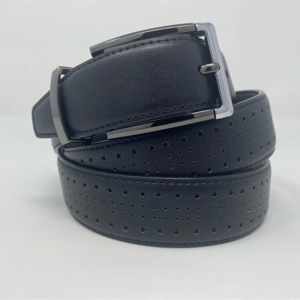 STACY ADAMS 42 Men’s Black Leather Belt Pacer Perforated Casual Dressy Belt